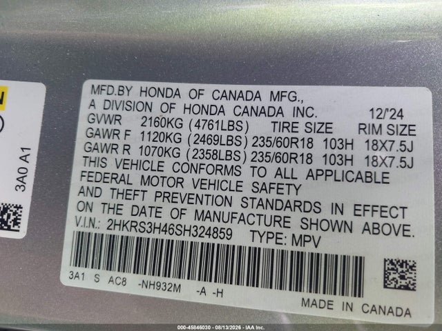 Honda Cr-v Ex 2wd 2025 2HKRS3H46SH324859 Image 9