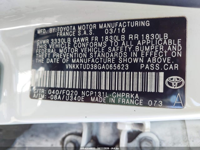 VNKKTUD38GA065623 Toyota YARIS L