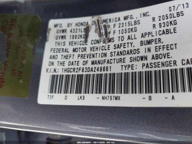 Auction sale of the 2013 Honda Accord Ex-l, vin: 1HGCR2F83DA248661, lot number: 45846061