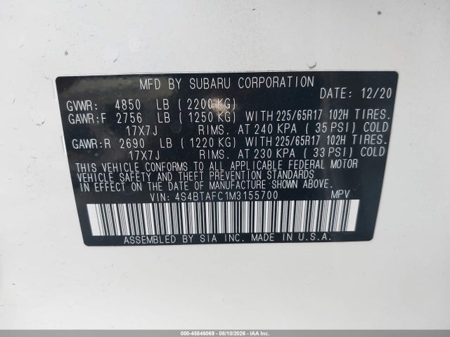 Subaru Outback Premium 2021 4S4BTAFC1M3155700 Image 9