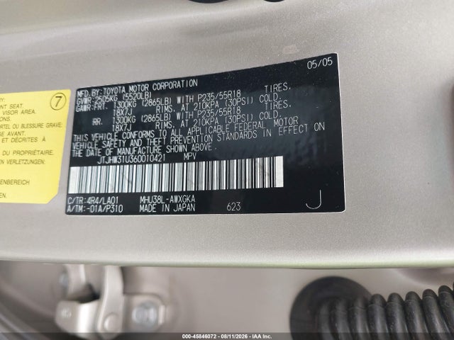 2006 Lexus Rx 400h მანქანა იყიდება აუქციონზე, vin: JTJHW31U360010421, აუქციონის ნომერი: 45846072