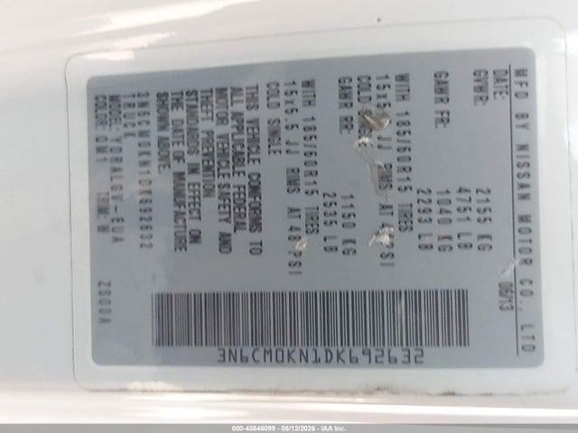 Aukcja sprzedaży 2013 Nissan Nv200 Sv, vin: 3N6CM0KN1DK692632, numer aukcji: 45846099