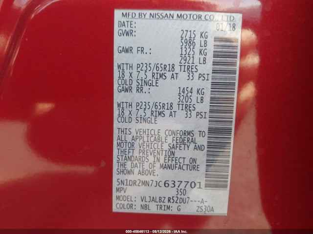 Nissan Pathfinder S 2018 5N1DR2MN7JC637701 Image 9