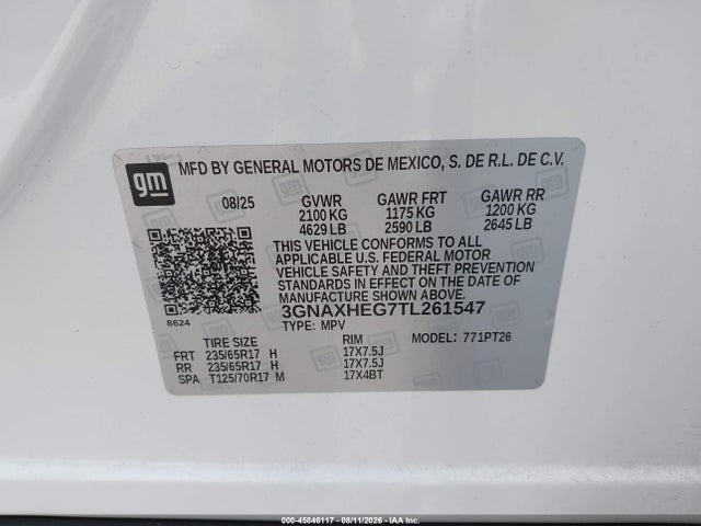 3GNAXHEG7TL261547 Chevrolet Equinox Fwd Lt