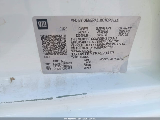 1GT49TEY8PF223370 GMC Sierra 3500hd 4wd Standard Bed Sle