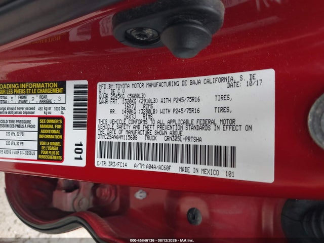 Продаж на аукціоні авто 2017 Toyota Tacoma Sr5 V6, vin: 3TMCZ5AN6HM115608, номер лоту: 45846136