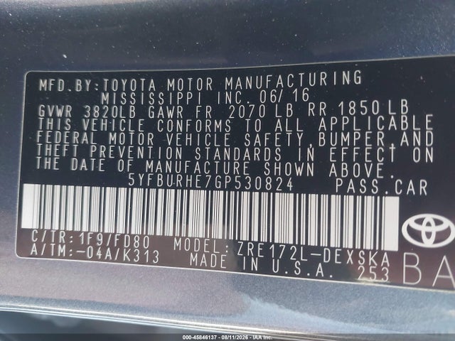 Toyota Corolla S Plus 2016 5YFBURHE7GP530824 Image 9