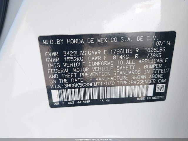 3HGGK5G89FM717070 Honda FIT EX