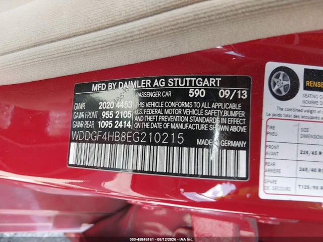2014 Mercedes-benz C 250 Sport მანქანა იყიდება აუქციონზე, vin: WDDGF4HB8EG210215, აუქციონის ნომერი: 45846161