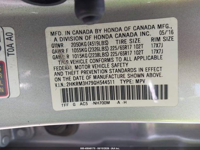 2HKRM3H79GH544511 Honda Cr-v Ex-l