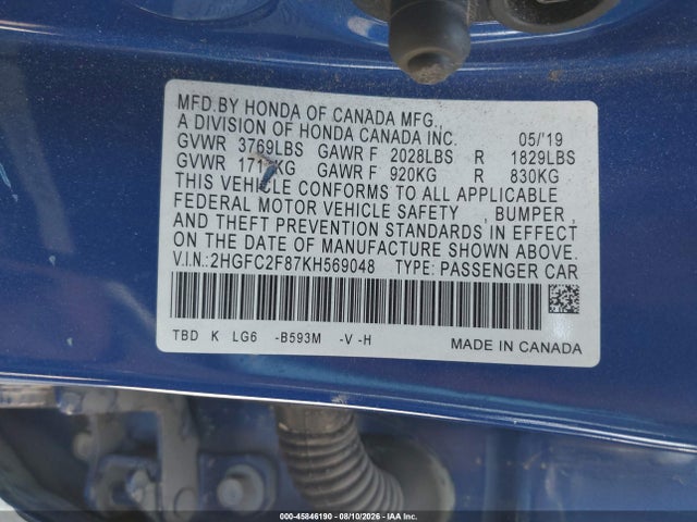 Honda Civic Sport 2019 2HGFC2F87KH569048 Image 9