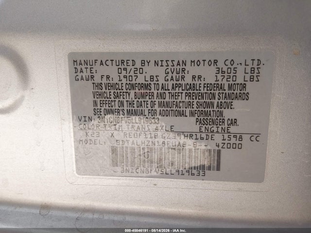 Nissan Versa Sr Xtronic Cvt 2020 3N1CN8FV5LL919633 Image 9