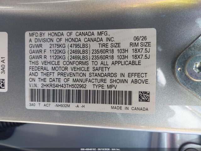 Honda Cr-v Ex Awd 2026 2HKRS4H43TH502962 Image 9