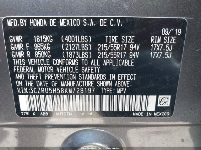 Honda HR-V EX 2019 3CZRU5H58KM728197 Image 9