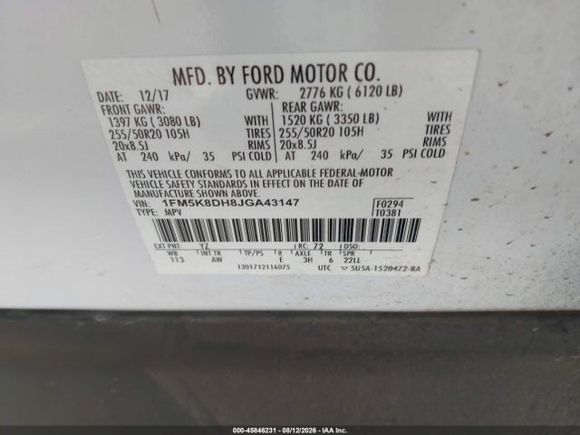 Ford EXPLORER XLT 2018 1FM5K8DH8JGA43147 Image 9