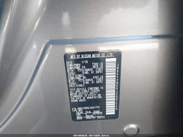 JN8AY2ND6JX001770 Nissan Armada Sl
