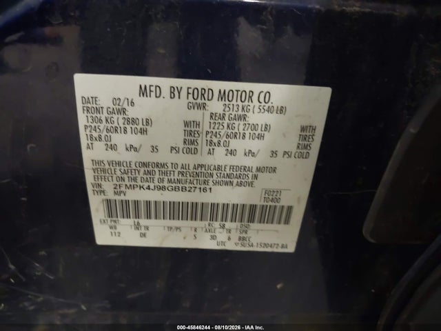 Aukcja sprzedaży 2016 Ford Edge Sel, vin: 2FMPK4J98GBB27161, numer aukcji: 45846244