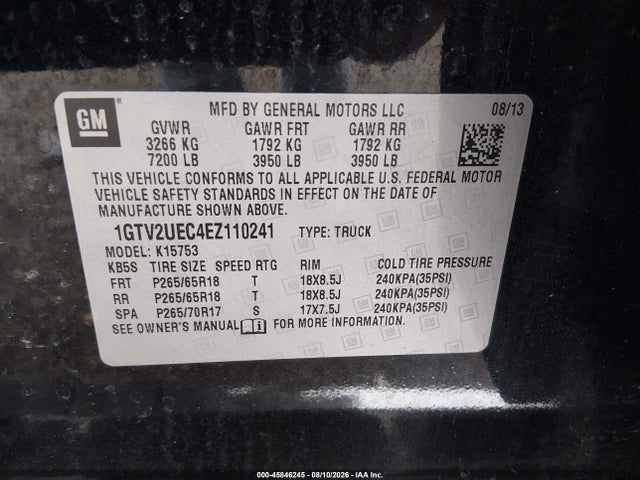Продаж на аукціоні авто 2014 Gmc Sierra 1500 Sle, vin: 1GTV2UEC4EZ110241, номер лоту: 45846245
