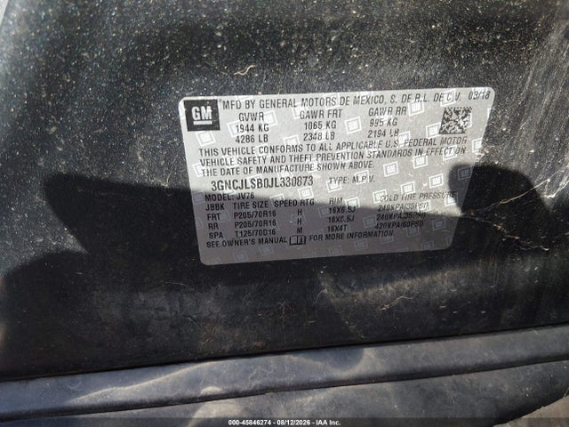 3GNCJLSB0JL330873 Chevrolet Trax Lt