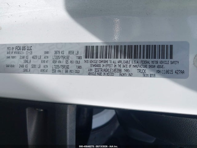 3C6TRVAGXLE105398 RAM Promaster 1500 Low Roof 136 Wb