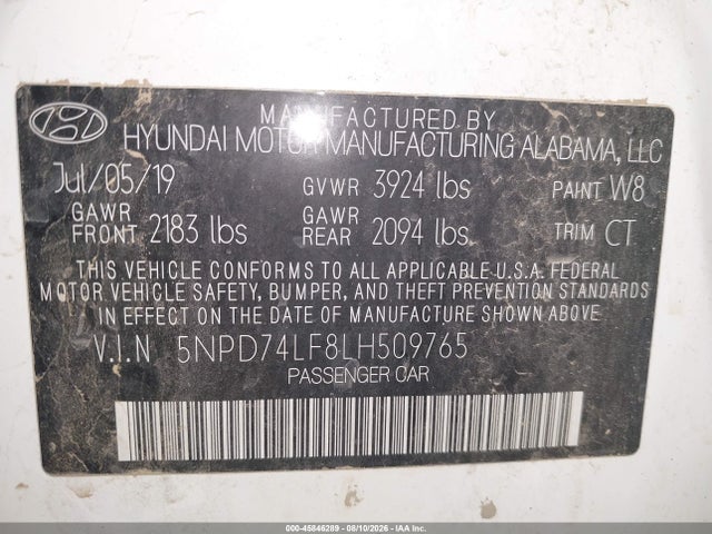 5NPD74LF8LH509765 Hyundai ELANTRA SE