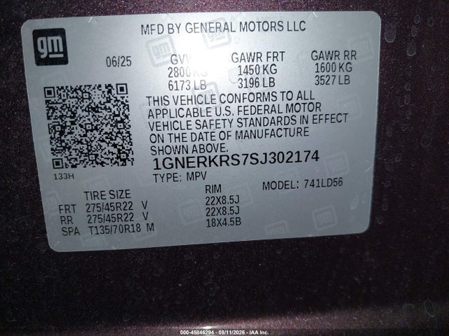 45846294 :رقم المزاد ، 1GNERKRS7SJ302174 vin ، 2025 Chevrolet Traverse Fwd High Country مزاد بيع