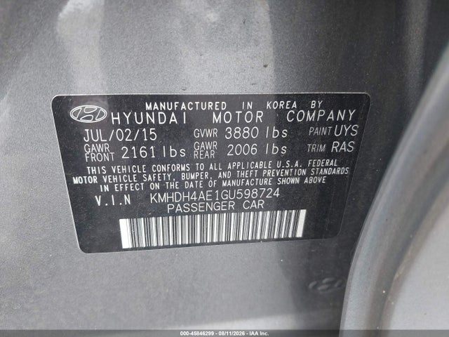 KMHDH4AE1GU598724 Hyundai ELANTRA SE