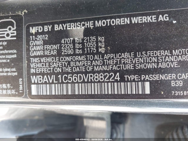 2013 Bmw X1 Xdrive28i მანქანა იყიდება აუქციონზე, vin: WBAVL1C56DVR88224, აუქციონის ნომერი: 45846303