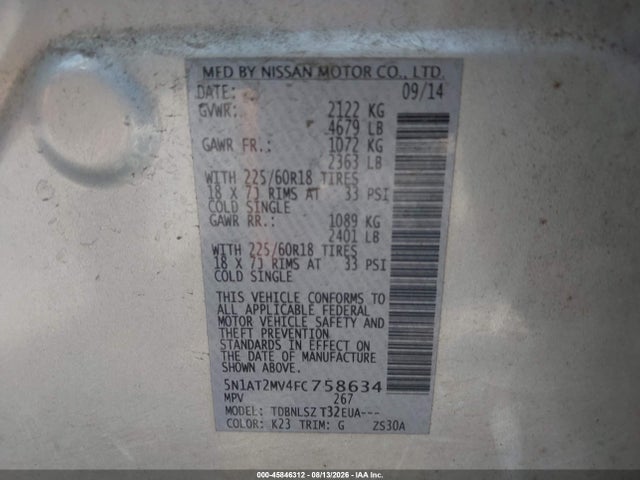 Nissan Rogue Sl 2015 5N1AT2MV4FC758634 Image 9