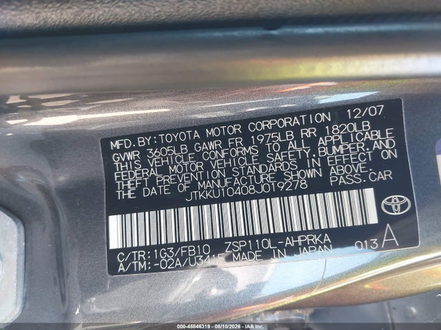 45846319 :رقم المزاد ، JTKKU10408J019278 vin ، 2008 Scion Xd مزاد بيع
