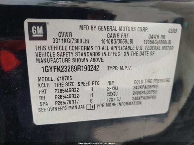 Продаж на аукціоні авто 2009 Cadillac Escalade Standard, vin: 1GYFK23269R190242, номер лоту: 45846339