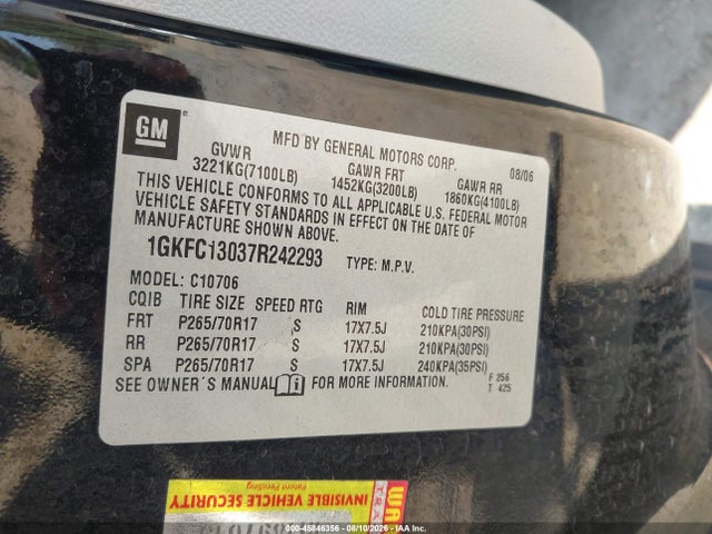 2007 Gmc Yukon Commercial მანქანა იყიდება აუქციონზე, vin: 1GKFC13037R242293, აუქციონის ნომერი: 45846356