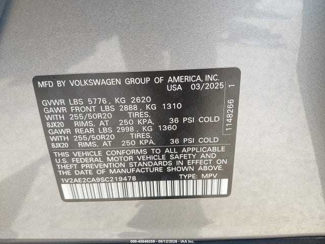 Продаж на аукціоні авто 2025 Volkswagen Atlas Cross Sport 2.0t Sel R-line Black, vin: 1V2AE2CA9SC219478, номер лоту: 45846359