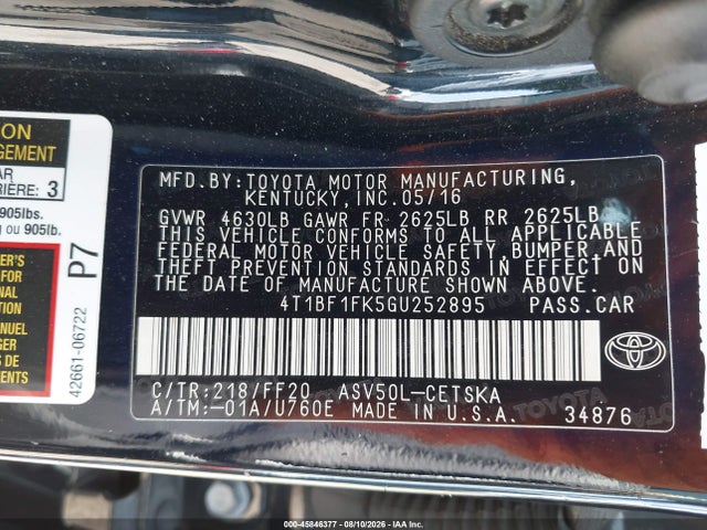Toyota CAMRY SE 2016 4T1BF1FK5GU252895 Image 9