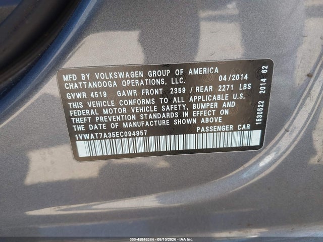 1VWAT7A35EC094957 Volkswagen Passat 1.8t Wolfsburg Edition