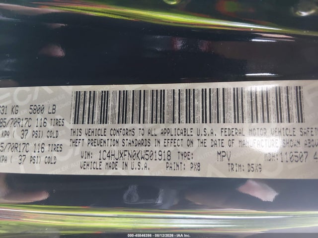 45846398 :رقم المزاد ، 1C4HJXFN0KW501918 vin ، 2019 Jeep Wrangler Unlimited Rubicon 4x4 مزاد بيع