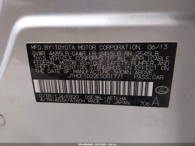 45846402 :رقم المزاد ، JTHCF1D22E5001771 vin ، 2014 Lexus Is 250 مزاد بيع