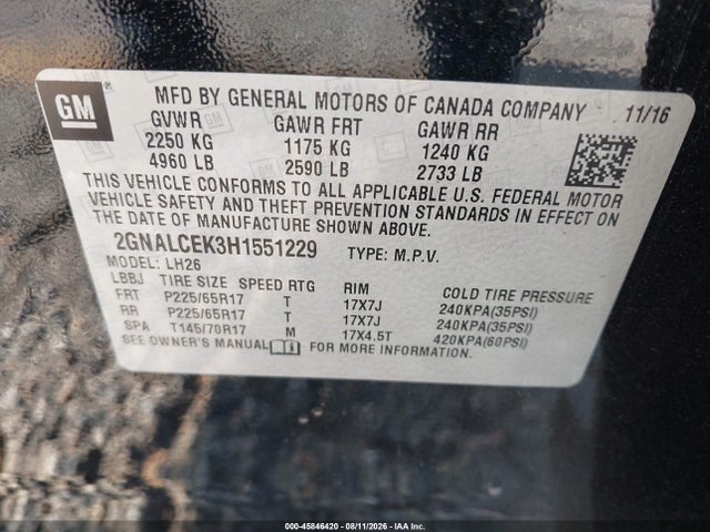 Chevrolet EQUINOX LT 2017 2GNALCEK3H1551229 Image 9