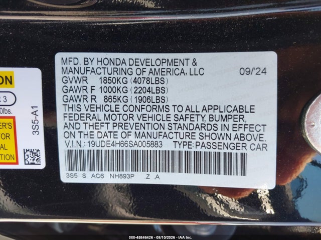 2025 Acura Integra A-spec Technology მანქანა იყიდება აუქციონზე, vin: 19UDE4H66SA005883, აუქციონის ნომერი: 45846426