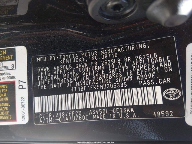 Toyota CAMRY SE 2017 4T1BF1FK5HU305385 Image 9