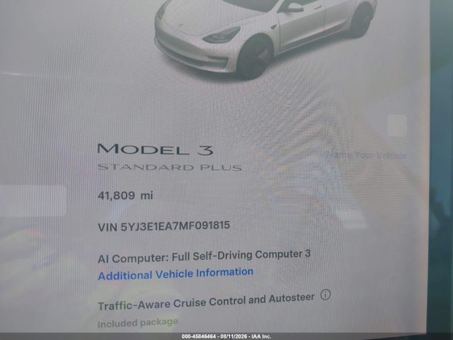 Aukcja sprzedaży 2021 Tesla Model 3 Standard Range Plus Rear-wheel Drive, vin: 5YJ3E1EA7MF091815, numer aukcji: 45846464
