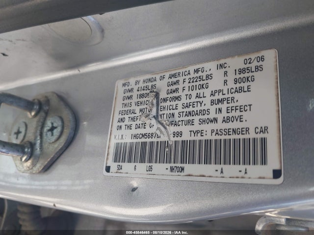 Продажа на аукционе авто 2006 Honda Accord 2.4 Ex, vin: 1HGCM56876A089999, номер лота: 45846465