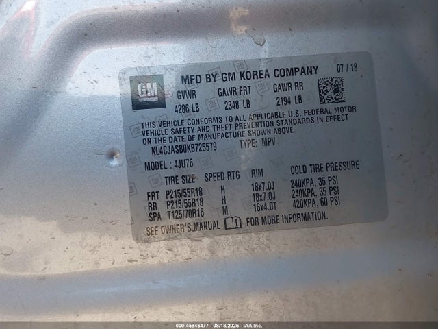Продажа на аукционе авто 2019 Buick Encore Fwd Preferred, vin: KL4CJASB0KB725579, номер лота: 45846477