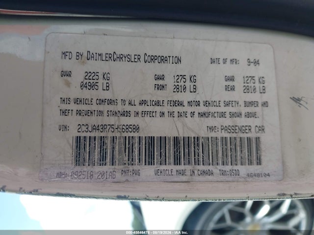 Aukcja sprzedaży 2005 Chrysler 300, vin: 2C3JA43R75H568580, numer aukcji: 45846478