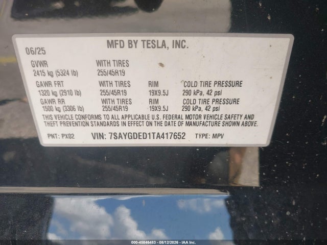 Продаж на аукціоні авто 2026 Tesla Model Y Premium Rear-wheel Drive/rear-wheel Drive, vin: 7SAYGDED1TA417652, номер лоту: 45846483
