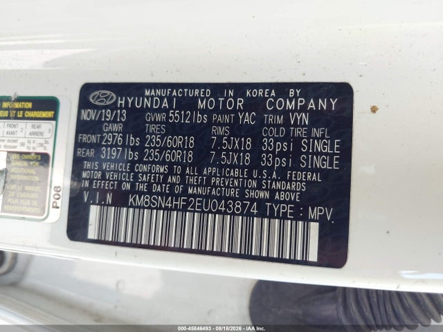 Hyundai Santa Fe Gls 2014 KM8SN4HF2EU043874 Image 9