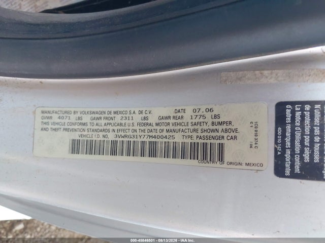 2007 Volkswagen New Beetle 2.5 მანქანა იყიდება აუქციონზე, vin: 3VWRG31Y77M400425, აუქციონის ნომერი: 45846501