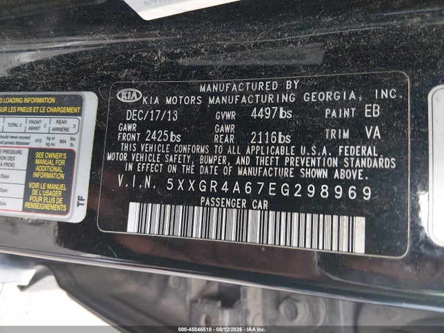 45846510 :رقم المزاد ، 5XXGR4A67EG298969 vin ، 2014 Kia Optima Sxl Turbo مزاد بيع