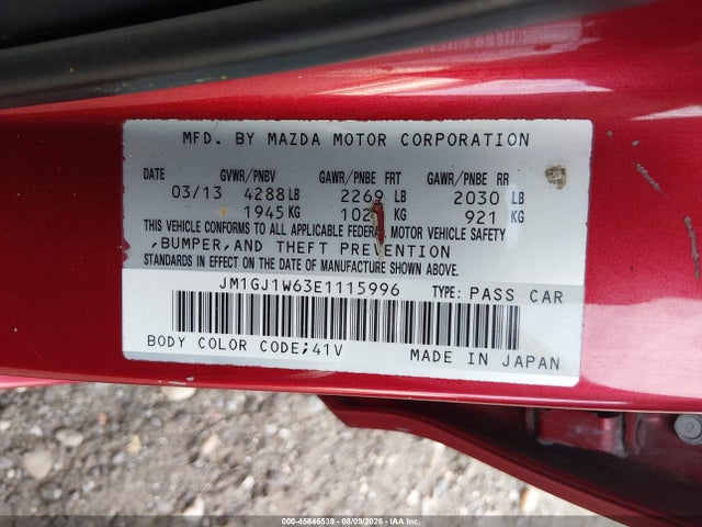 Aukcja sprzedaży 2014 Mazda Mazda6 I Grand Touring, vin: JM1GJ1W63E1115996, numer aukcji: 45846539