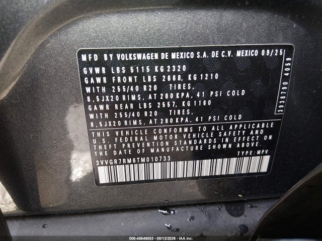 2026 Volkswagen Tiguan Se R-line Black მანქანა იყიდება აუქციონზე, vin: 3VVGR7RM6TM010733, აუქციონის ნომერი: 45846553